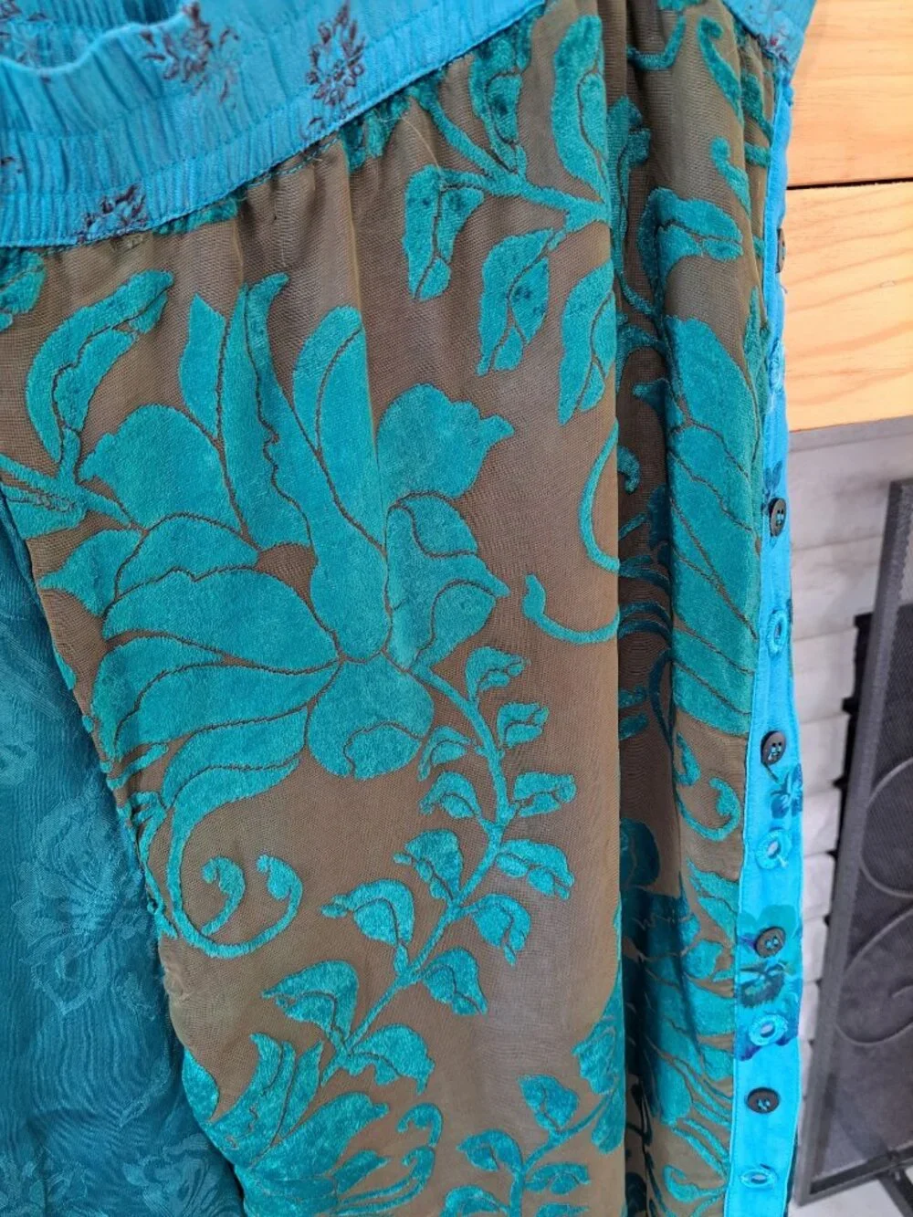 Tienda Ho Velvet Burnout Floral Sheer Wide Leg Harem Pants Festival Hippie 42" - Picture 4 of 14